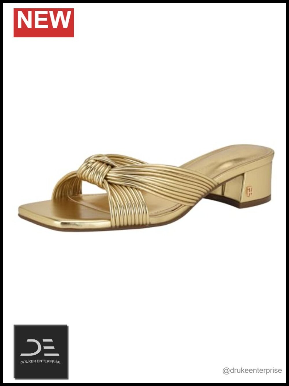 Tommy Hilfiger Philie Block Heel Slide Sandals Knot Detail Open Toe Slip On